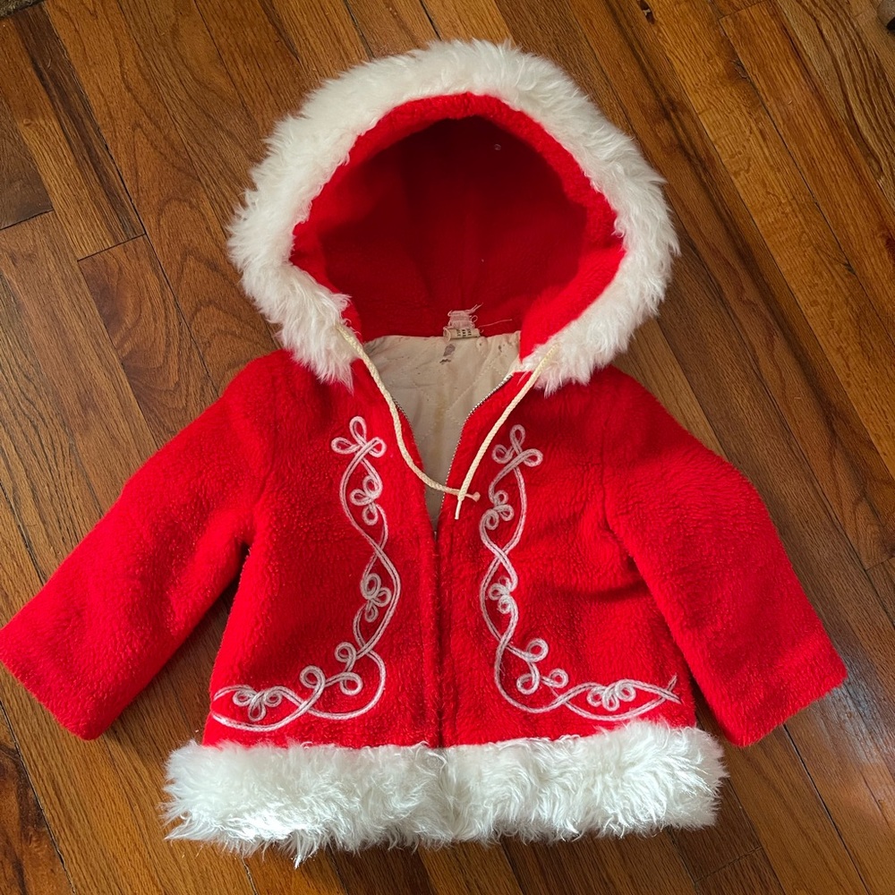 True Vintage Classic Red Faux Fur Trimmed Kids Jacket